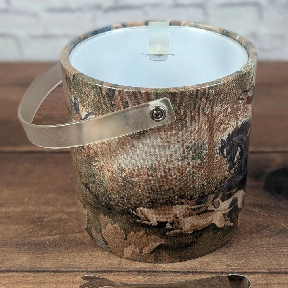 Jubilee Ice‎ Bucket with Lid and Tongs Hunting Scene Barware Decor
